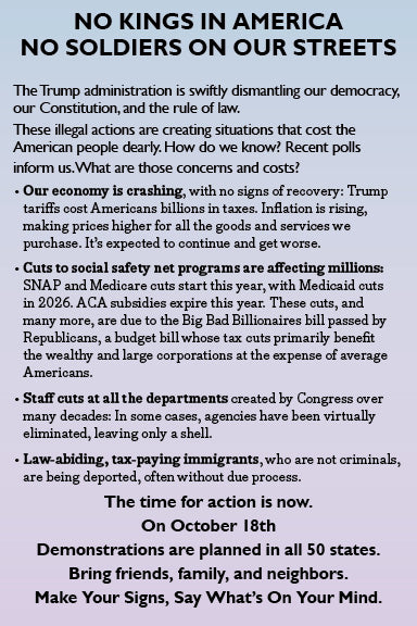 2025 Card 21: No Kings Oct 18 (pack of 10)