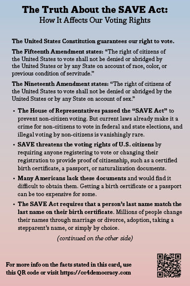 2025 Card 09: The Truth About the SAVE Act (pack of 10)