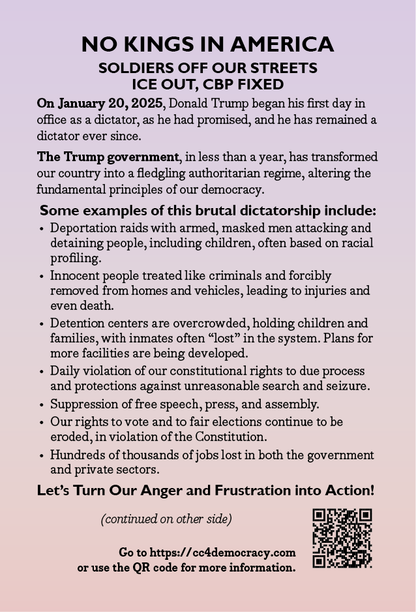 Card 33: No Kings March 28 (pack of 10) - CLOSEOUT